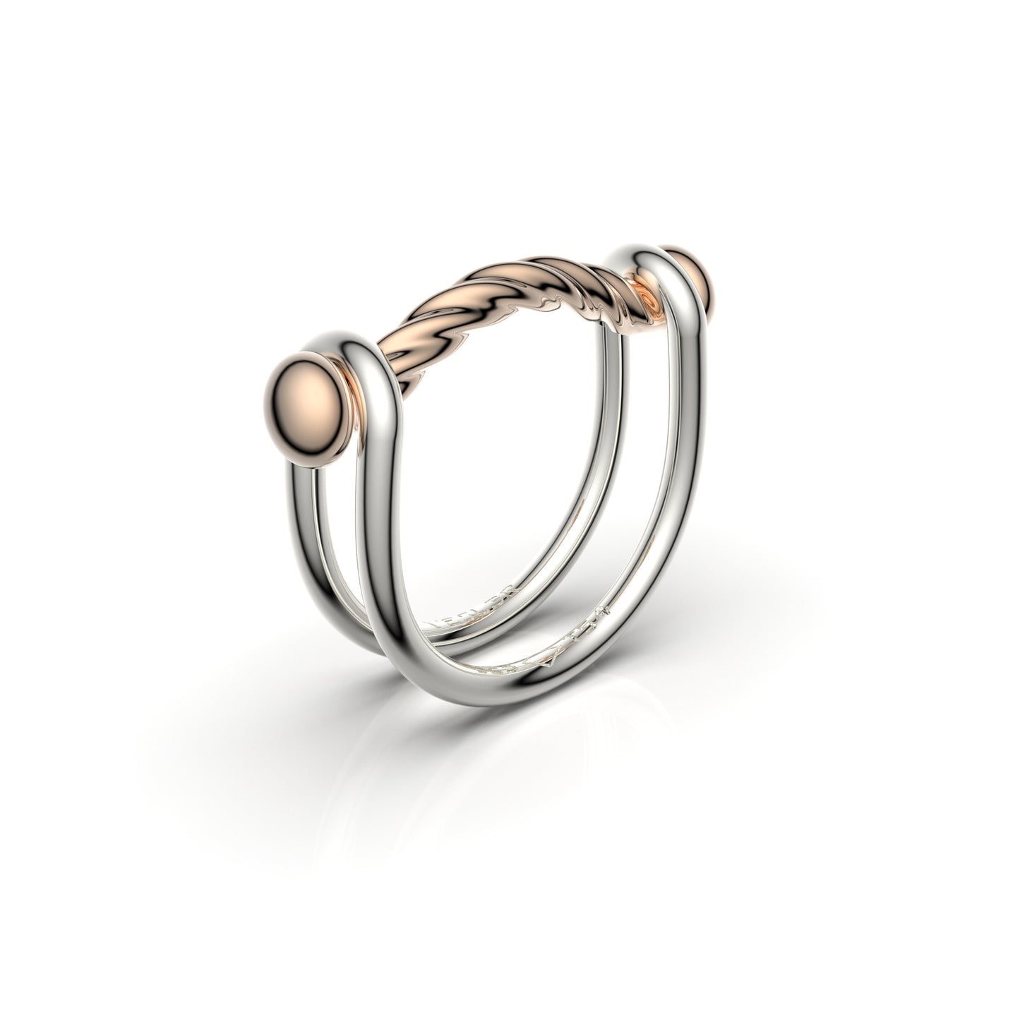 Bague Switch en argent et bronze pont torsadé poli - VESLER