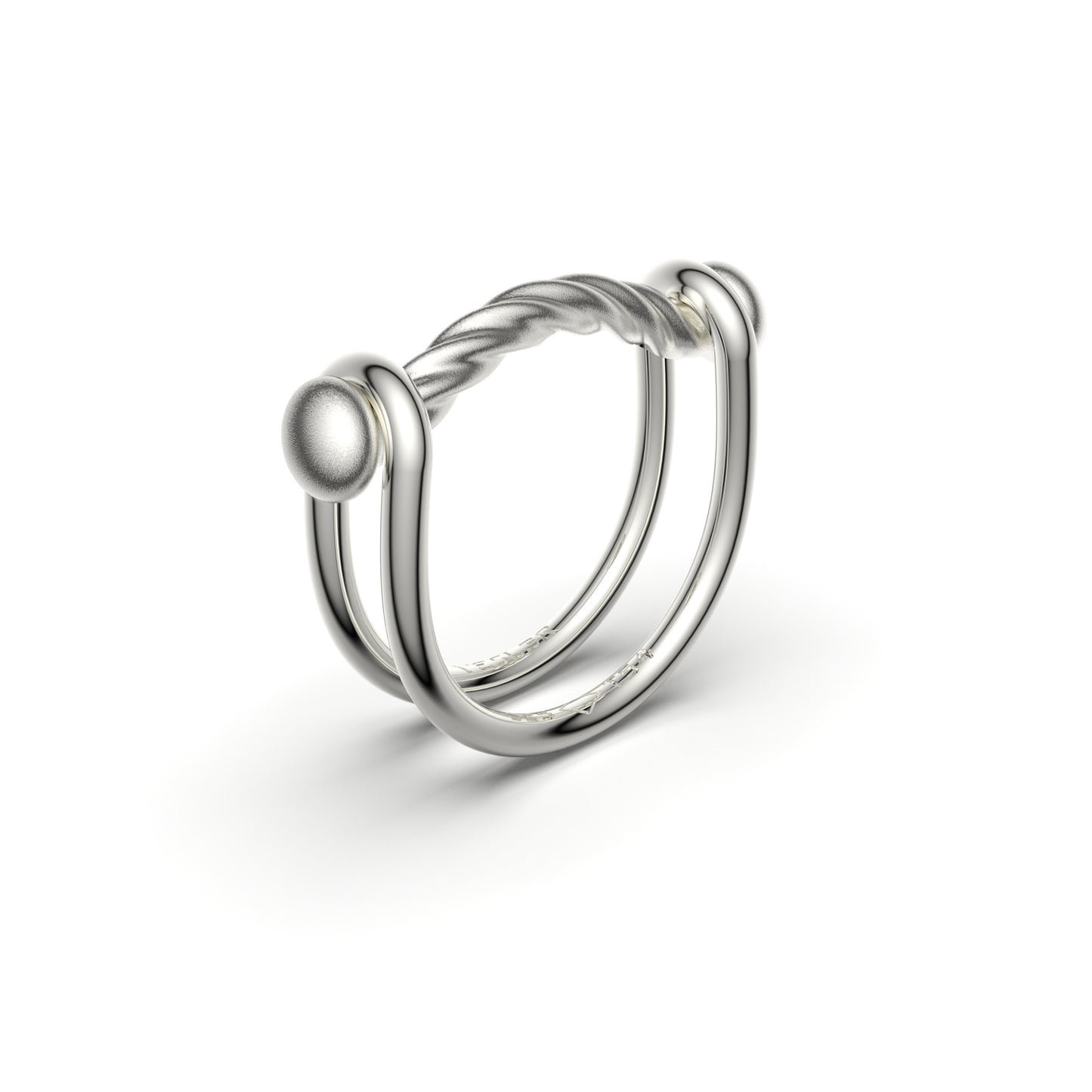 Bague Switch en argent massif pont torsadé satiné - VESLER