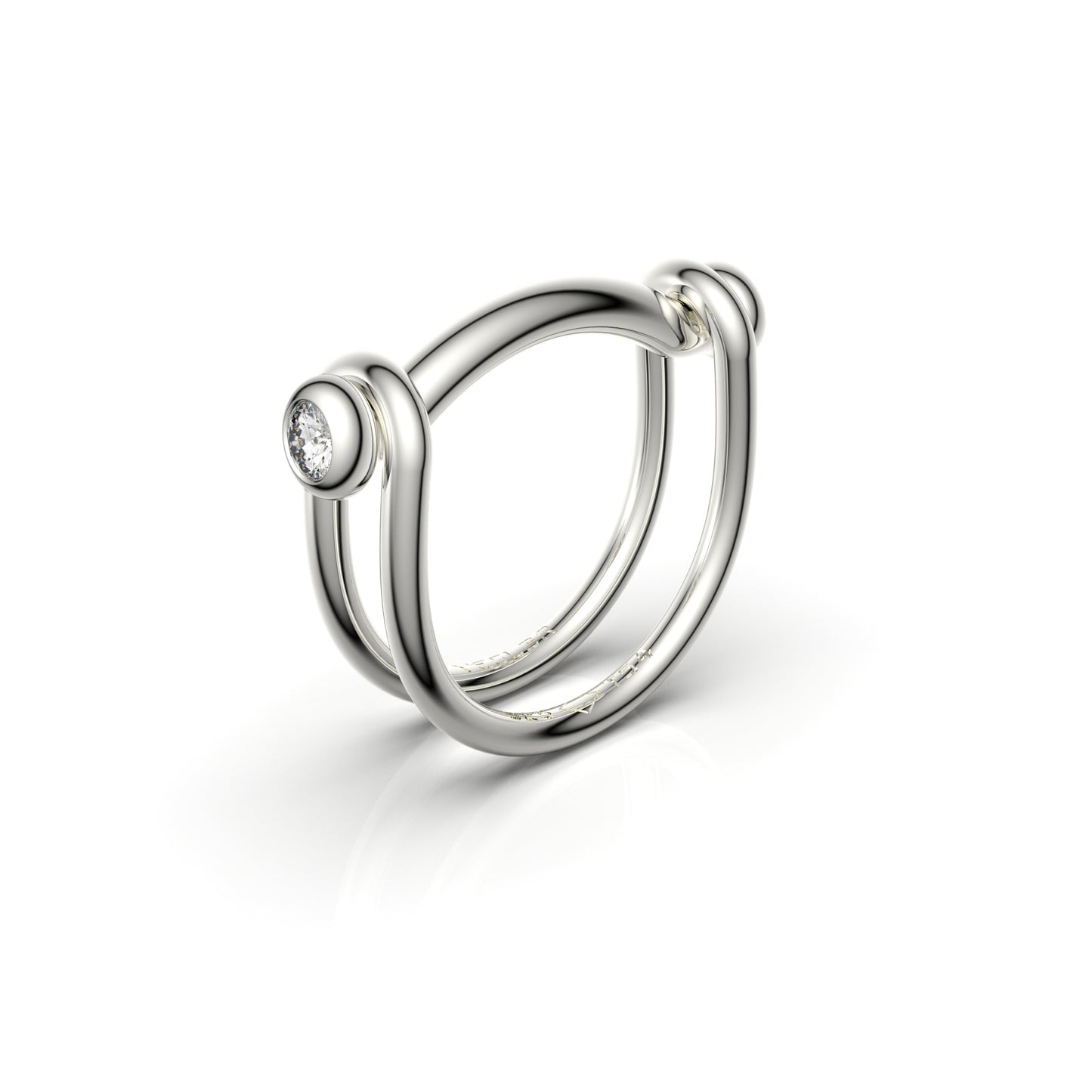 Bague Switch en argent avec pont serti d'un diamant - VESLER