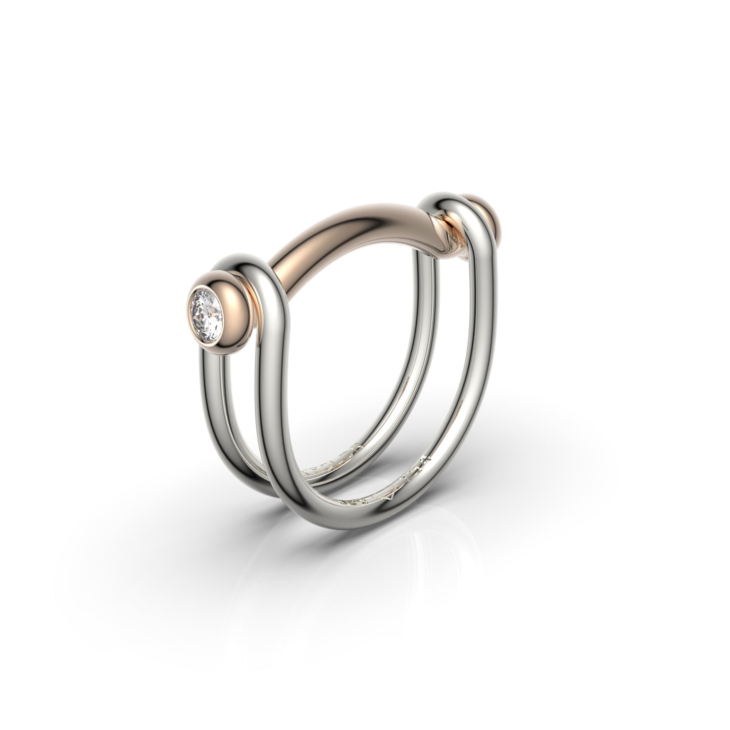 Bague Switch en argent et bronze serti d'un diamant