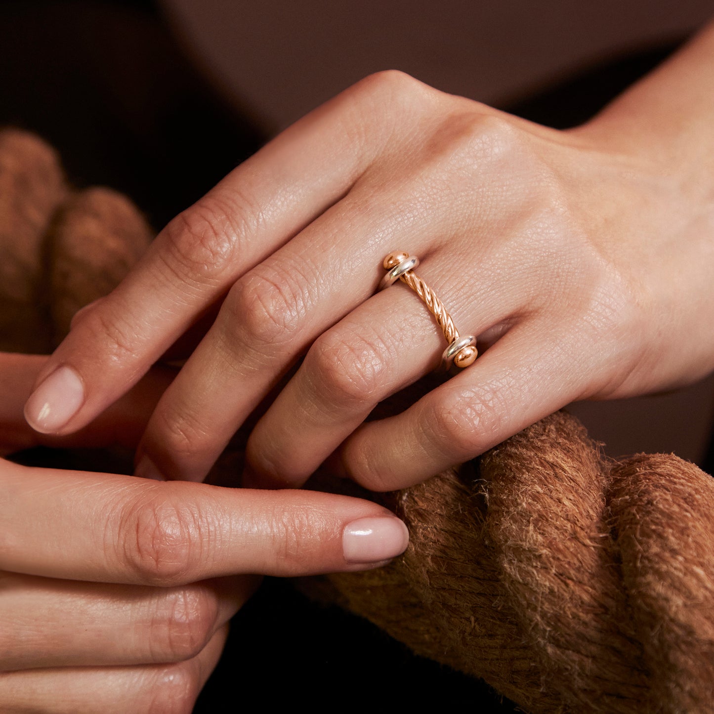 Bague Switch en argent et bronze pont torsadé poli - VESLER